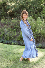 Load image into Gallery viewer, Ruffle Denim Maxi Dress