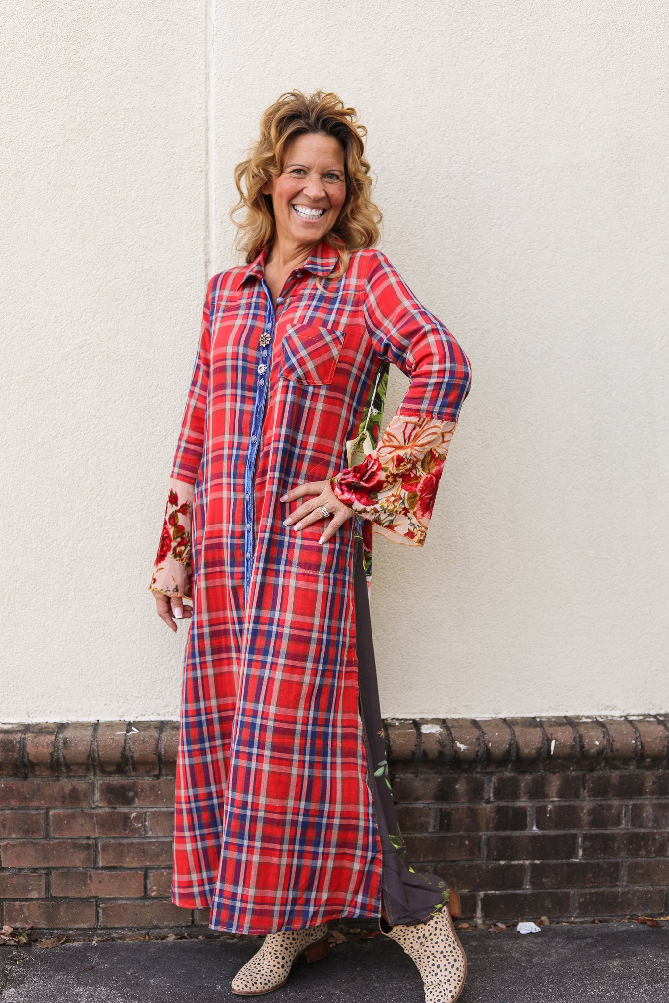 Anna Red Plaid Duster Dress