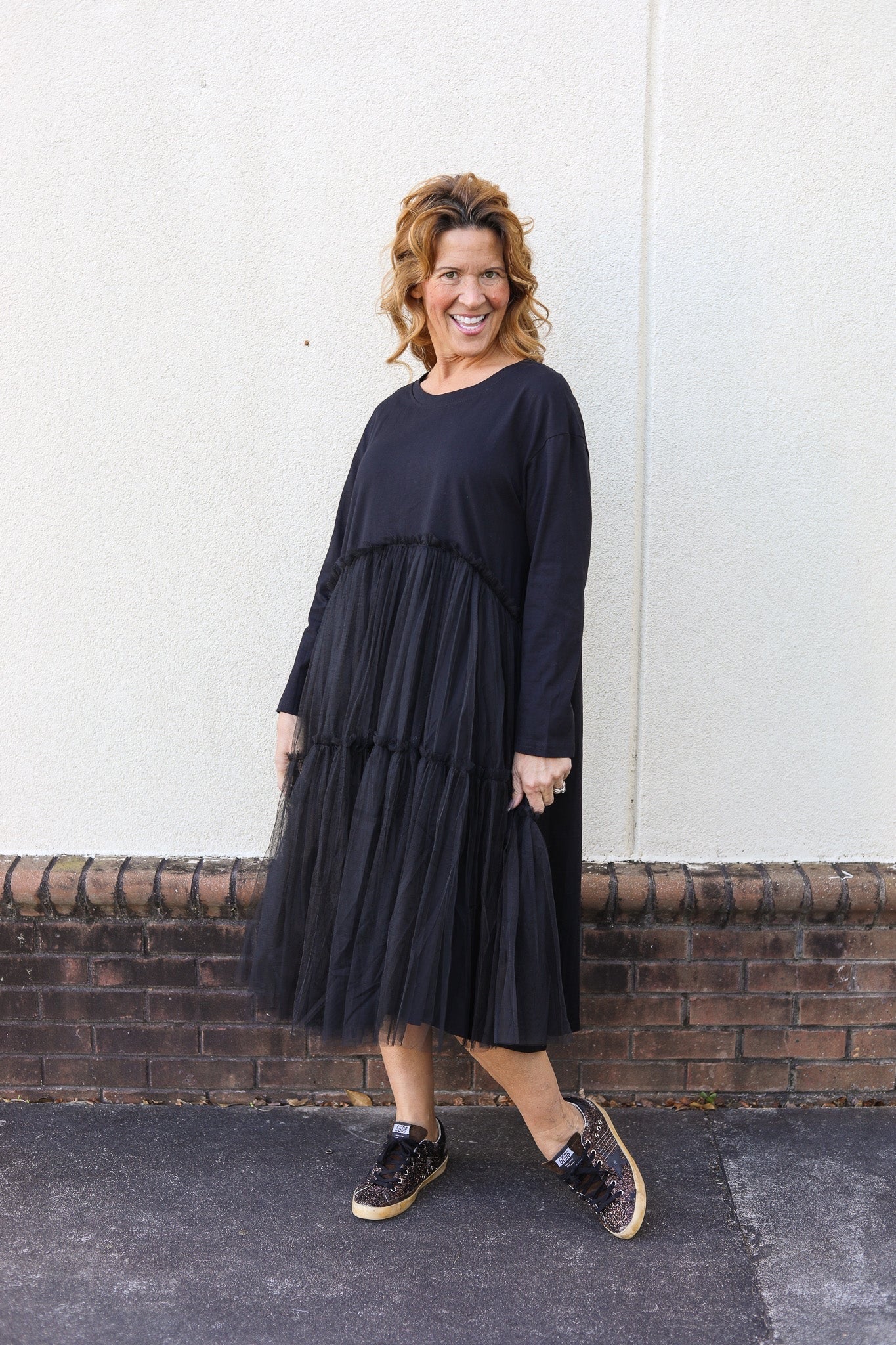 Black Knit Tulle Dress