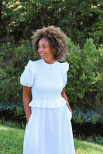 Load image into Gallery viewer, White Ruched Cotton Dress