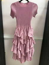 Load image into Gallery viewer, Silky Pleated Ruffle SS Dress