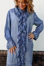 Load image into Gallery viewer, Ruffle Denim Maxi Dress