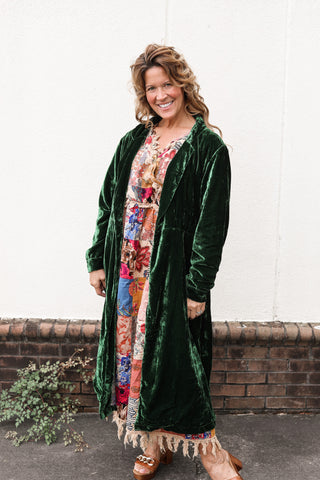 Green Velvet Duster Jacket