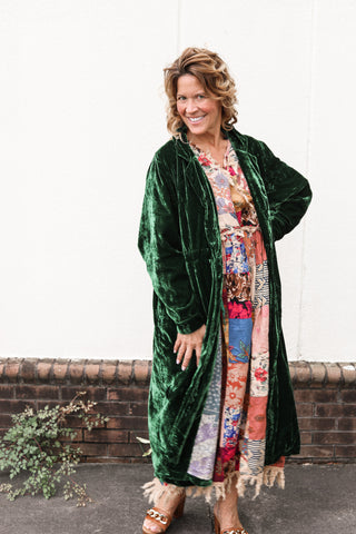Green Velvet Duster Jacket