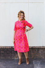 Load image into Gallery viewer, Jackie Red Shift Dress Floral Appliqué
