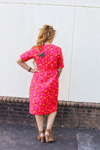 Load image into Gallery viewer, Jackie Red Shift Dress Floral Appliqué
