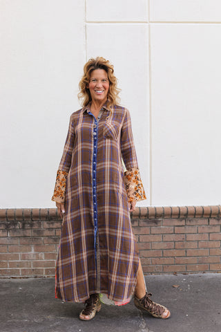 Anna Brown Plaid Duster Dress