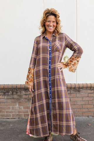 Anna Brown Plaid Duster Dress