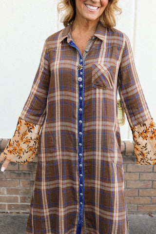 Anna Brown Plaid Duster Dress