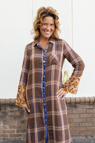 Anna Brown Plaid Duster Dress