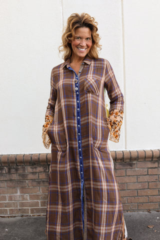 Anna Brown Plaid Duster Dress