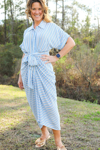 Tabitha Ruched Stripe Dress