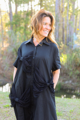 Black Chiffon Bow Dress