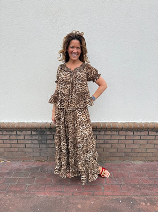 Leopard Skirt Top Set