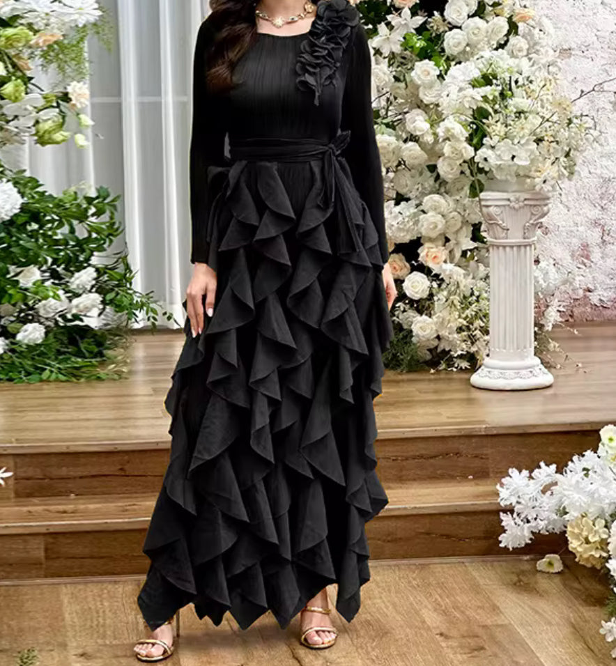 Seraphina Black Silky Pleated Dress