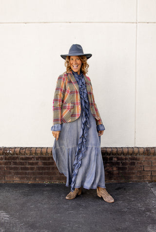 Ruffle Denim Maxi Dress