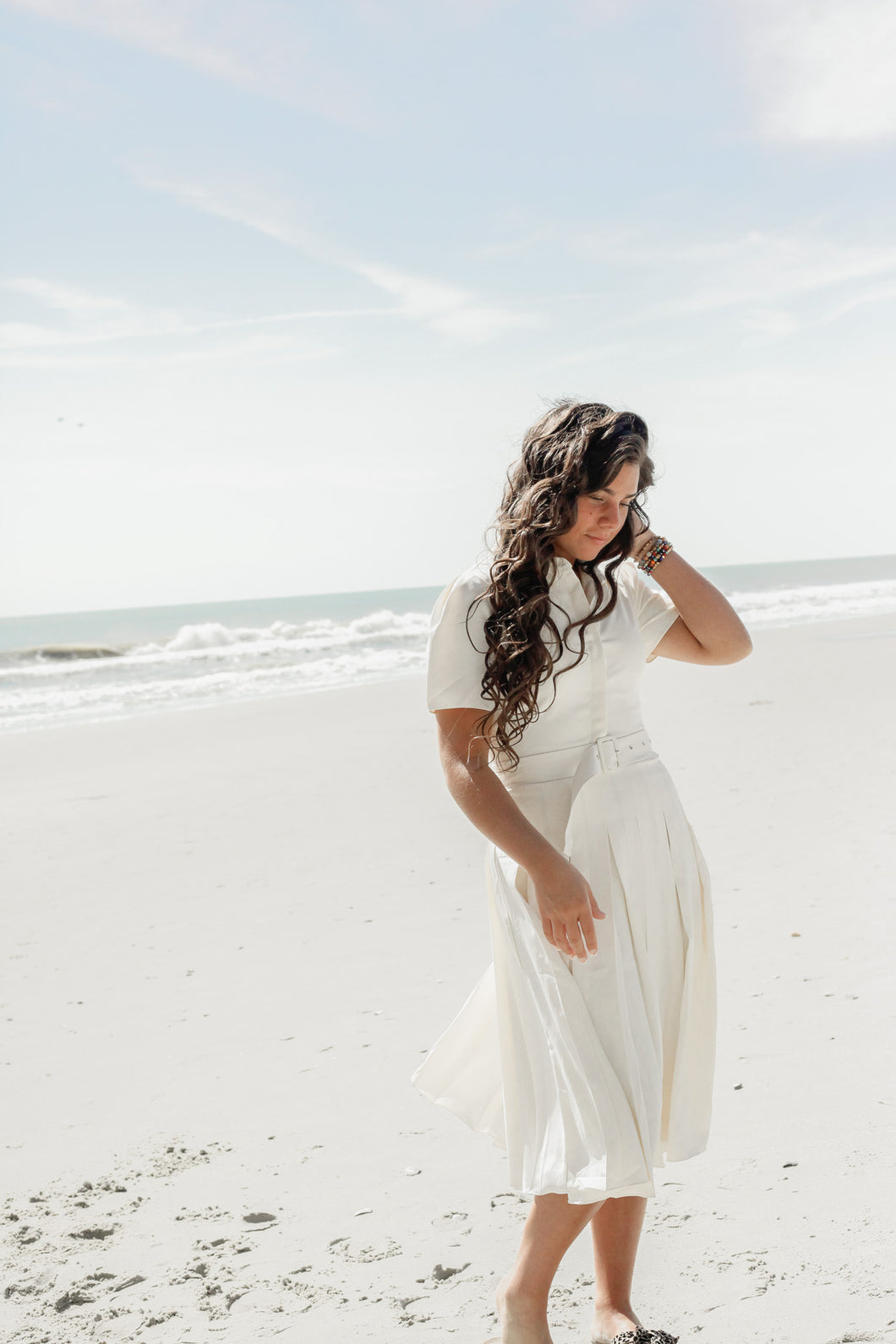 Cream Pleated Dress