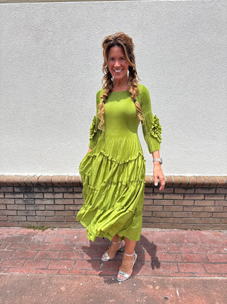 Silky Pleated Bloom Dress