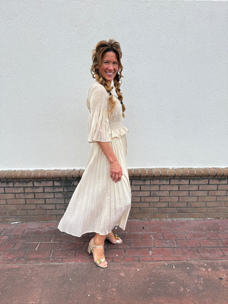 Shimmer Gold Pleated Dress
