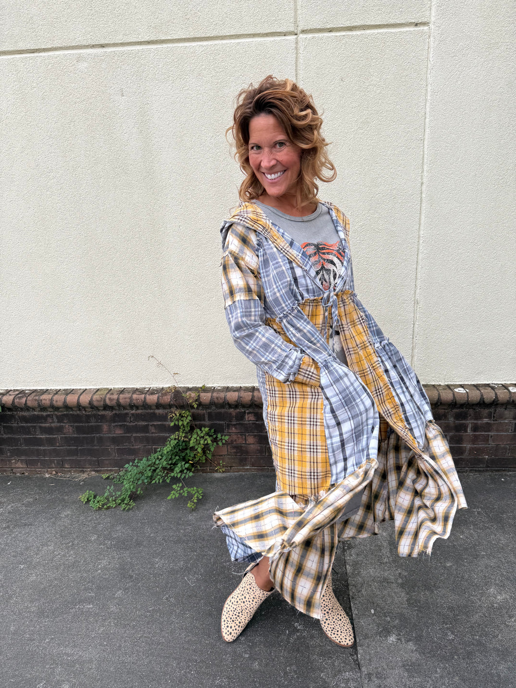 Plaid Hoodie Duster Dress