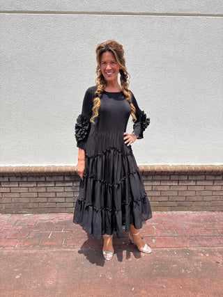 Silky Pleated Bloom Dress