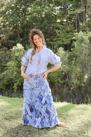 Ruffle Striped Blouse