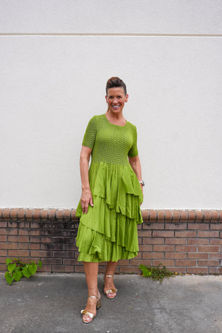 Silky Pleated Ruffle SS Dress