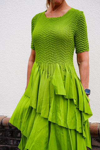 Silky Pleated Ruffle SS Dress