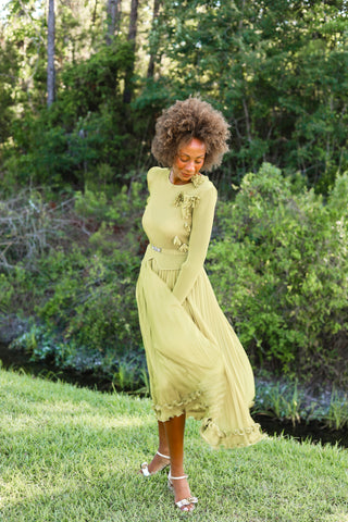 Buckle Silky Pleated Dress