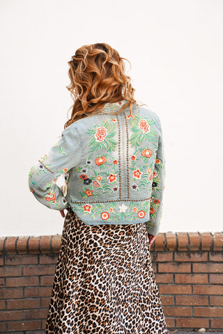 Lucinda Embroidered Denim Motorcycle Jacket