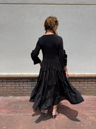 Silky Pleated Bloom Dress