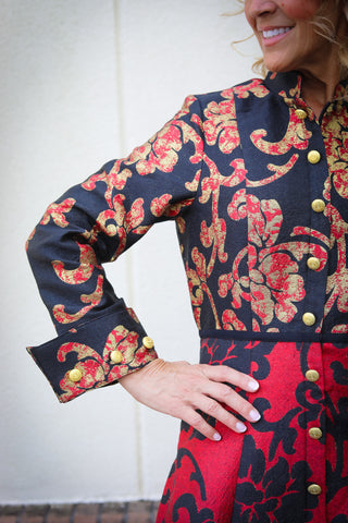 Scarlet Brocade Coat Dress