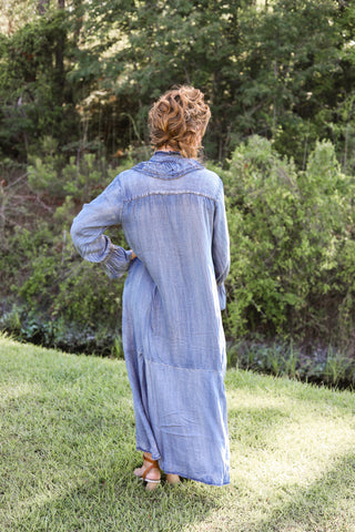 Ruffle Denim Maxi Dress