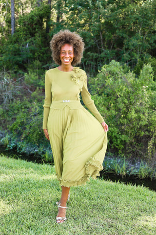 Buckle Silky Pleated Dress