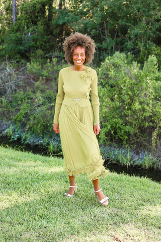 Buckle Silky Pleated Dress