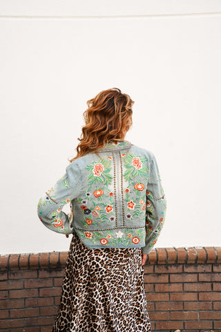 Lucinda Embroidered Denim Motorcycle Jacket