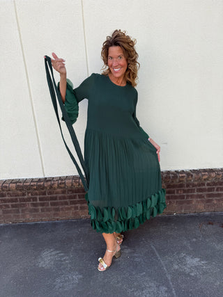 Petals Silky Pleated Dress