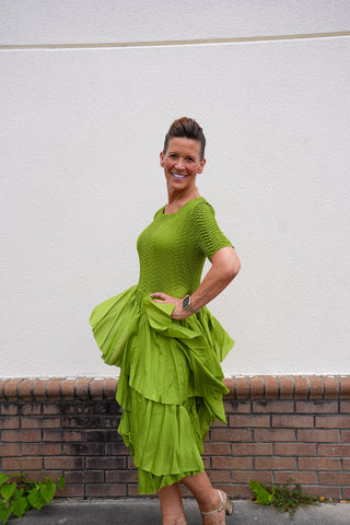 Silky Pleated Ruffle SS Dress