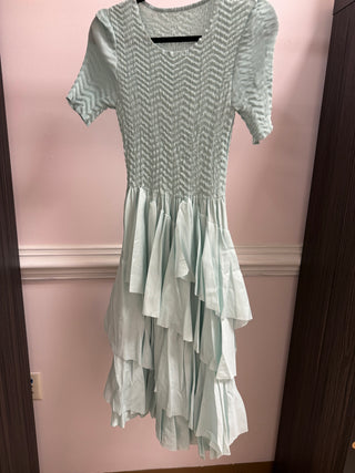 Silky Pleated Ruffle SS Dress
