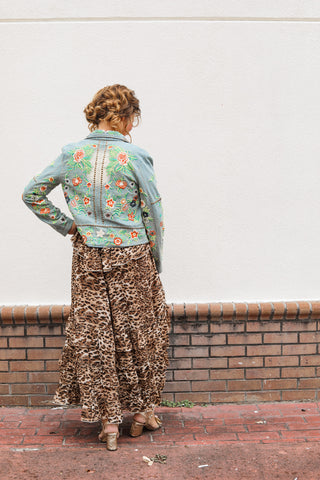 Lucinda Embroidered Denim Motorcycle Jacket