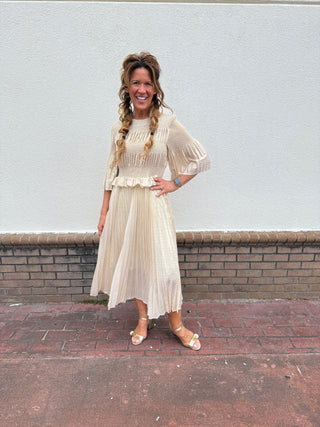 Shimmer Gold Pleated Dress