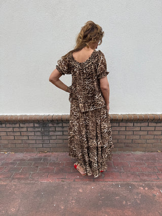 Leopard Skirt Top Set