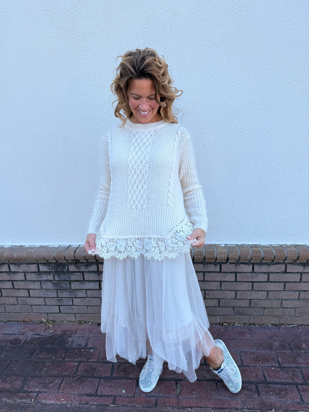 Cream Lace Sweater