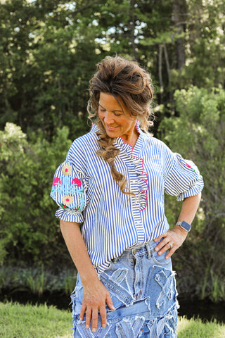 Ruffle Striped Blouse