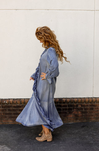 Ruffle Denim Maxi Dress