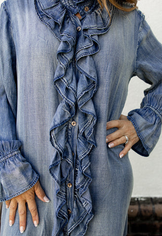 Ruffle Denim Maxi Dress