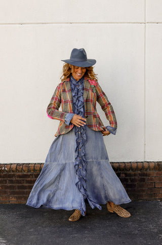 Ruffle Denim Maxi Dress