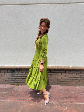 Silky Pleated Bloom Dress