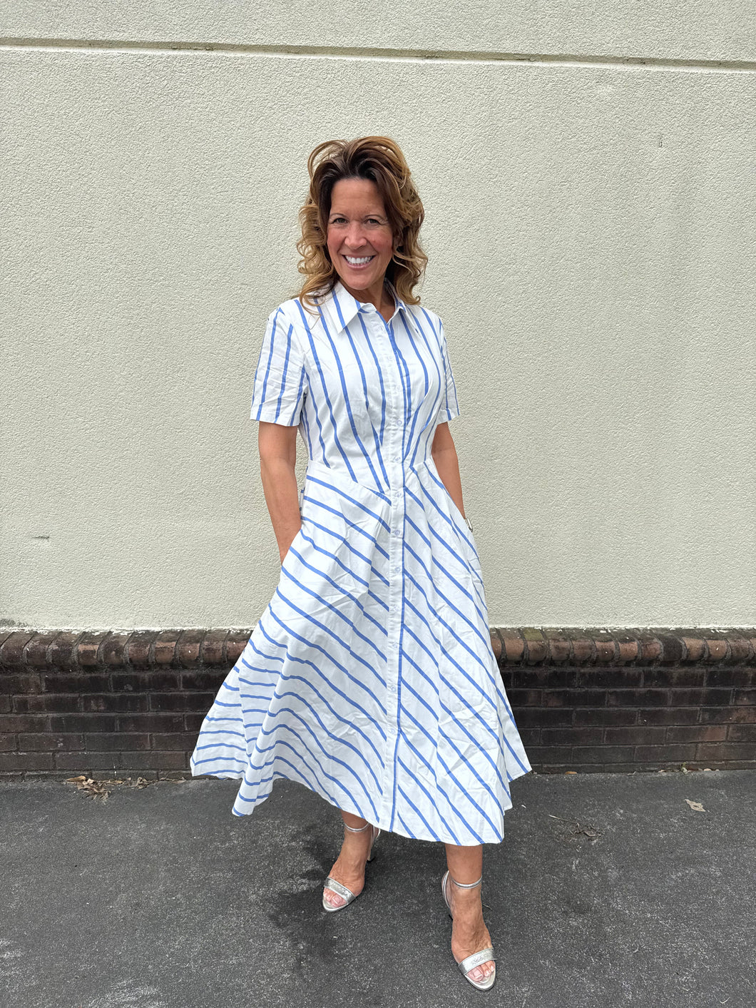 button down midi dress pattern Harbor Line Button Down Midi Dress L / navy