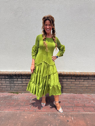 Silky Pleated Bloom Dress